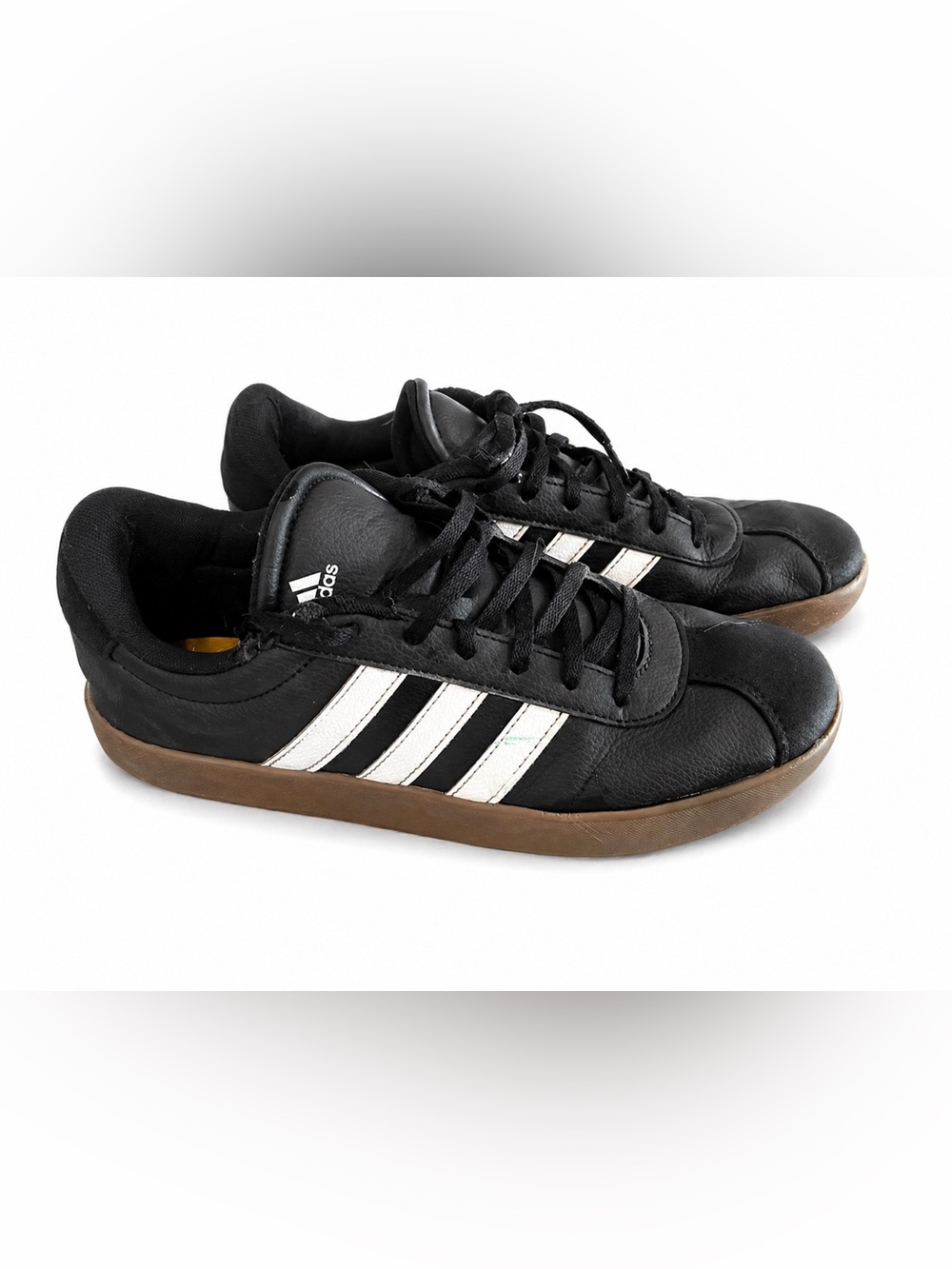 adidas Kids Black Sneakers with White Stripes and Brown Gum Sole